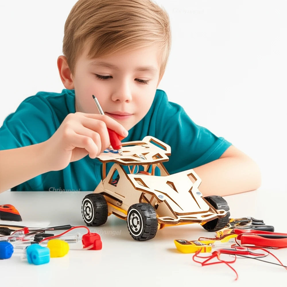 DIY Wooden Remote Control Car Mini Four-Wheel Drive
