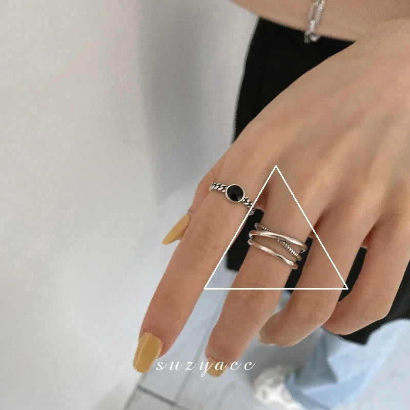 VENTFILLE 925 Sterling Silver Finger Rings Hollow Chain