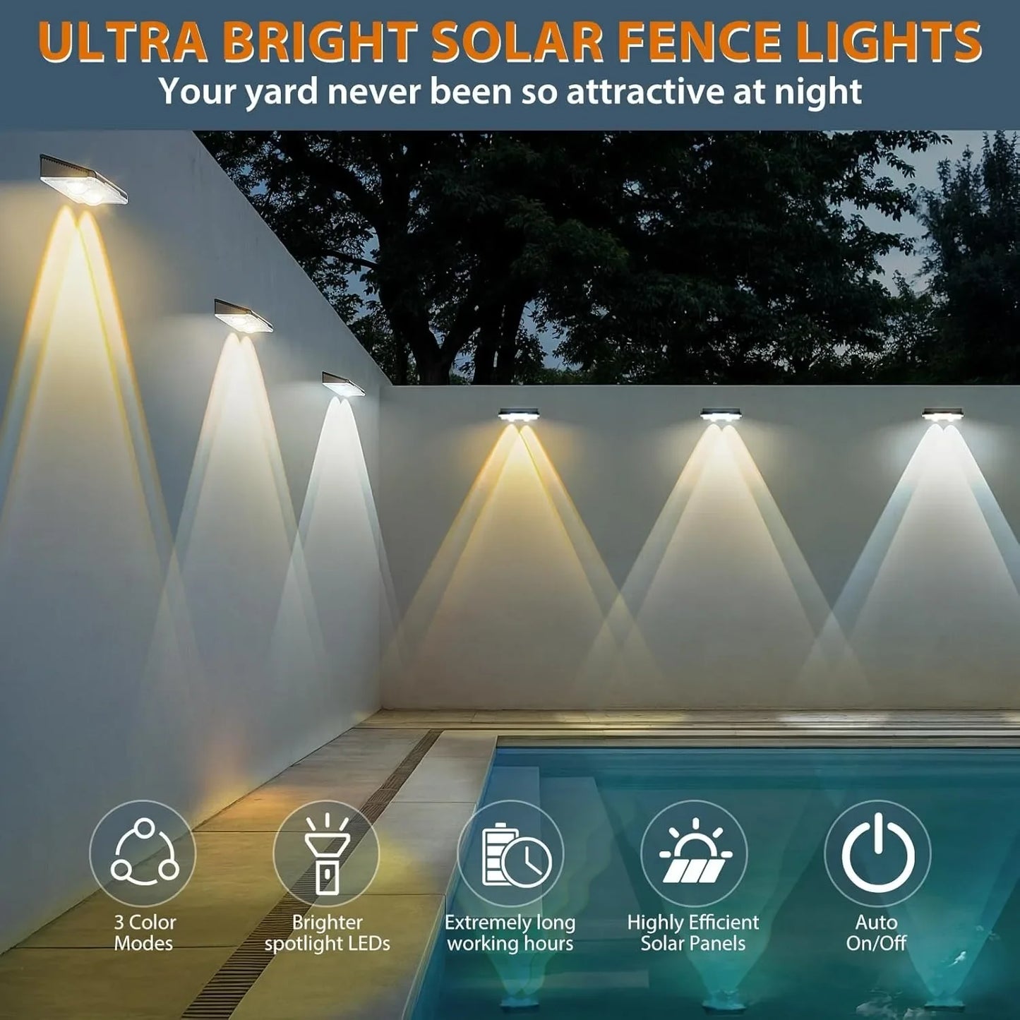 Solar Powered LED Fence Lights Outdoor Waterproof Wall Lamp
