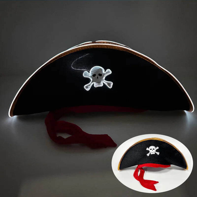 Halloween LED Black Pirate Hat For Adult Pirate Theme Party