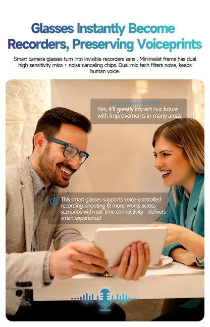 AI Smart Glasses with 8MP Camera Video Recording 100+ Languages