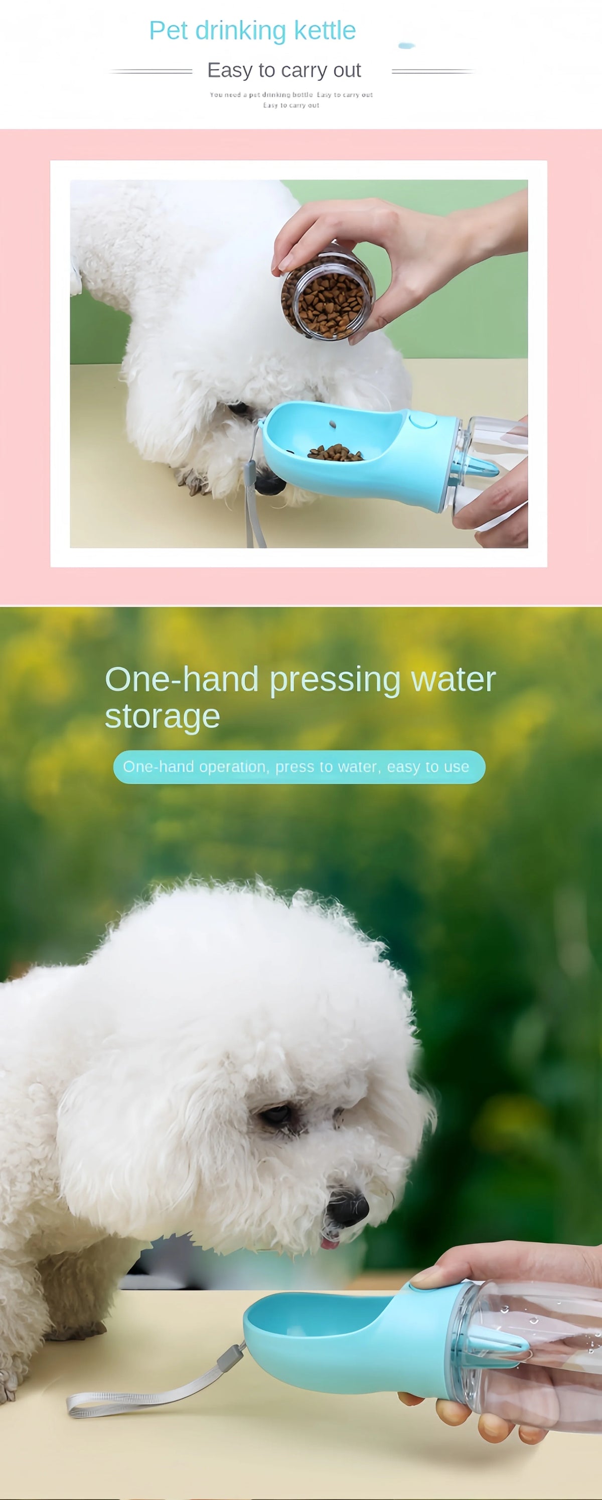 Portable Dog Cat Water Bottle with Storage Food and Water