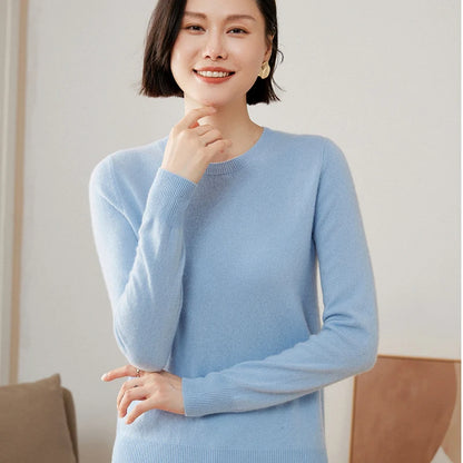 100% Pure Goat Cashmere Knitted Pullovers O-Neck