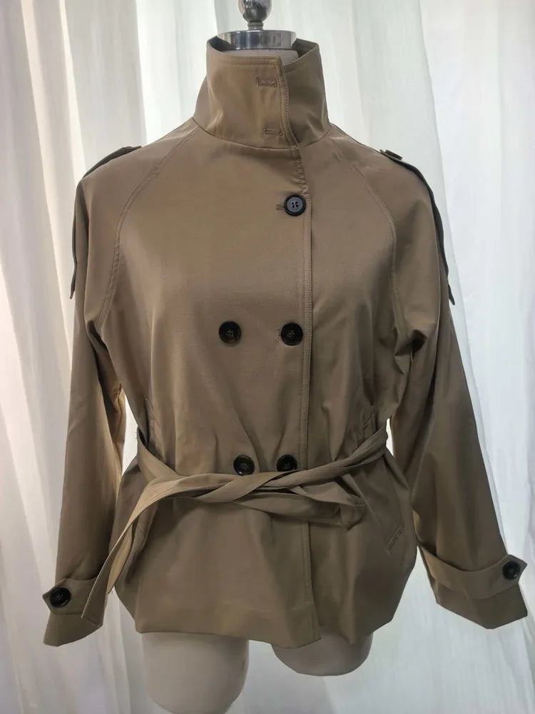 Belted Waist Cropped Trench Jackets Women