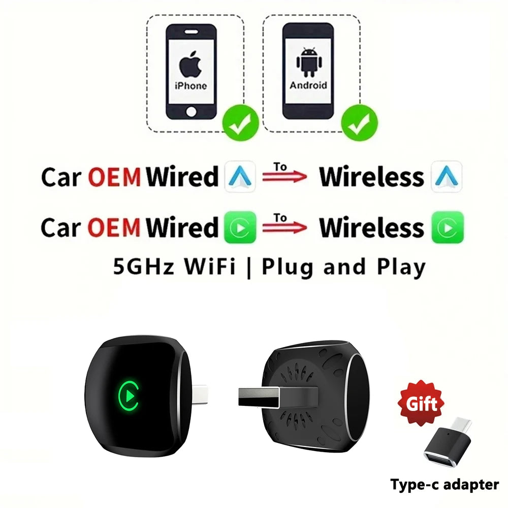 2in1 Wired To Wireless CarPlay Adapter Android Auto Dongle