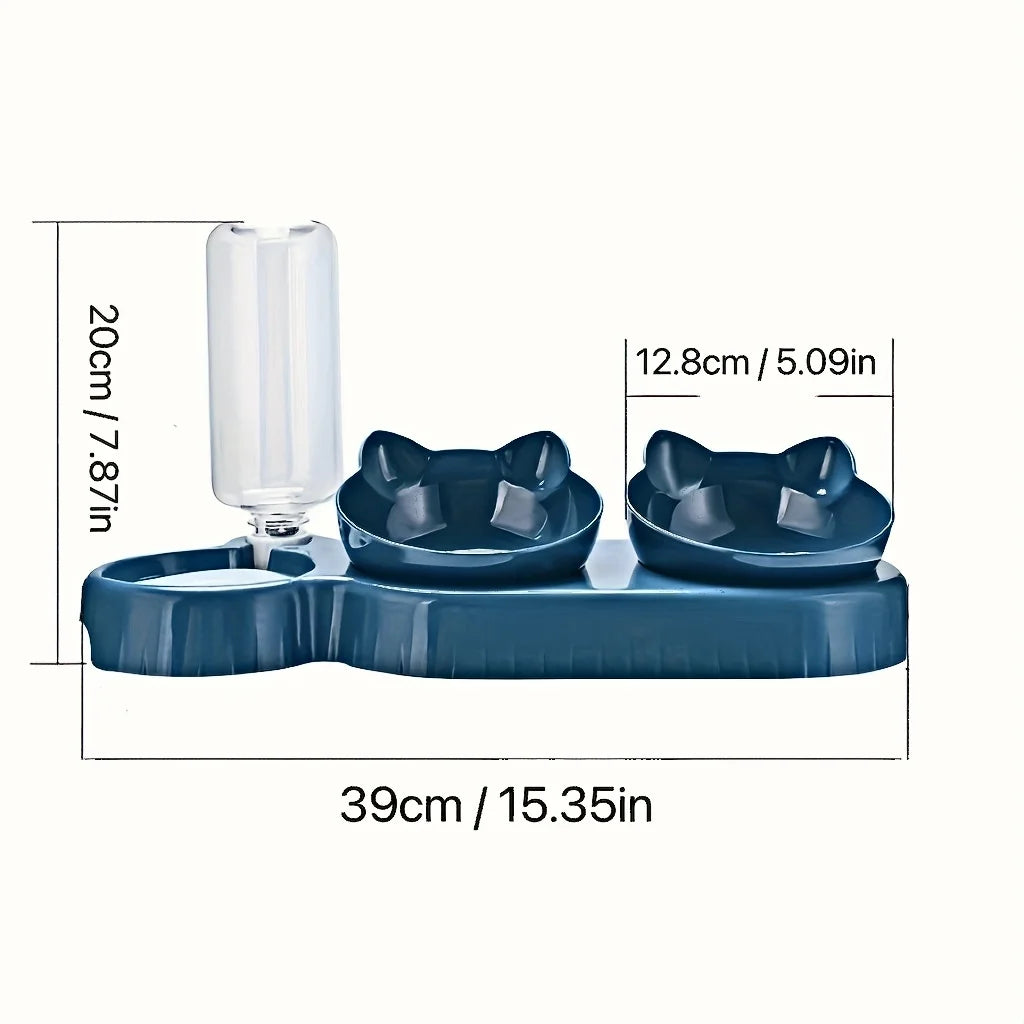 Pet Bowls With Water Feeder 3 In 1 Ear Design Tilted Food Bowl Set