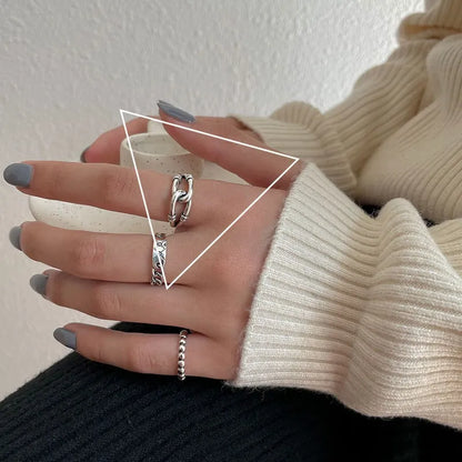 VENTFILLE 925 Sterling Silver Finger Rings Hollow Chain