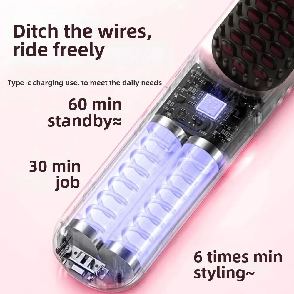 Cordless Hair Straightener Brush 4 Temp Settings Ceramic