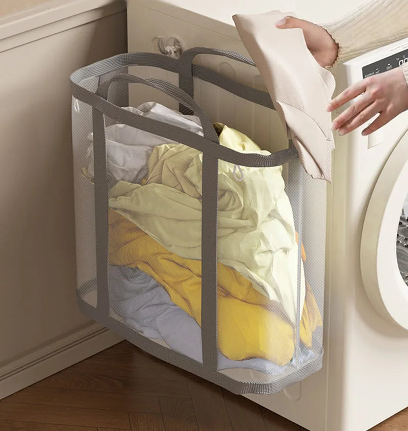 Nylon Mesh Laundry Basket Portable Dirty Clothes Organizer