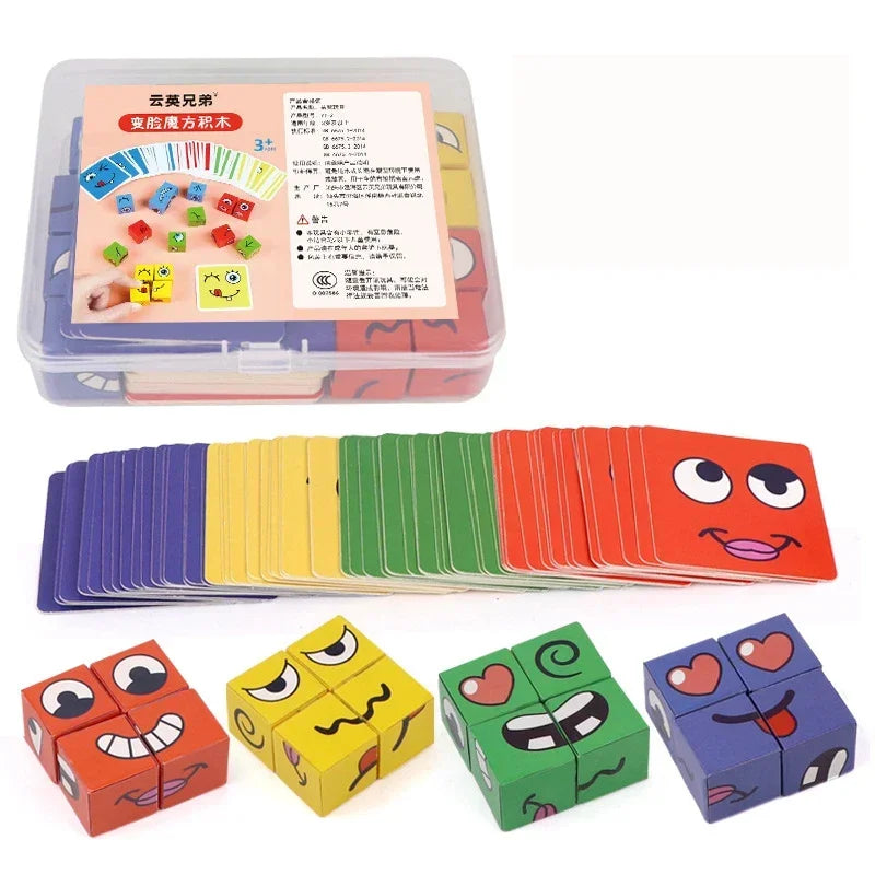 Kids Face Change Cube Game Montessori Expression Puzzle