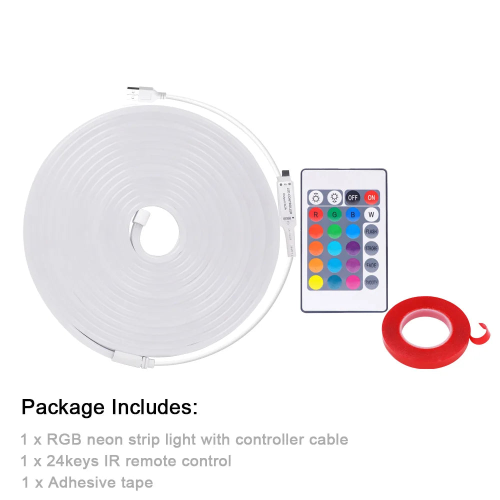 5V USB RGB LED Neon Strip Light 24key Remote Control