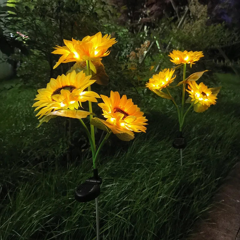 Solar Sunflower Lights 3 Heads 1 Head Garden Stake Outdoor