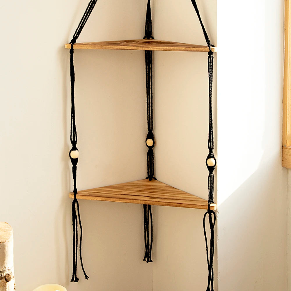Floating Wall Shelf Wood Triangle Corner Display Stand