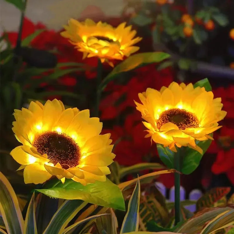 Solar Sunflower Lights 3 Heads 1 Head Garden Stake Outdoor
