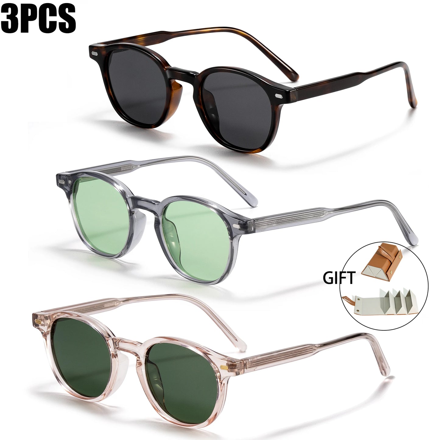 Caterside Polarized Round Sunglasses Men TR Frame