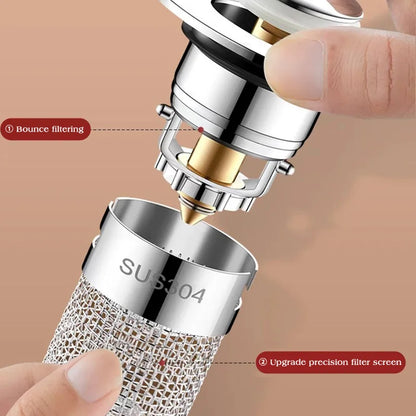Long Pop-Up Sink Drains Filter Bathroom Press Bounce Basin