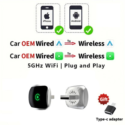 2in1 Wired To Wireless CarPlay Adapter Android Auto Dongle