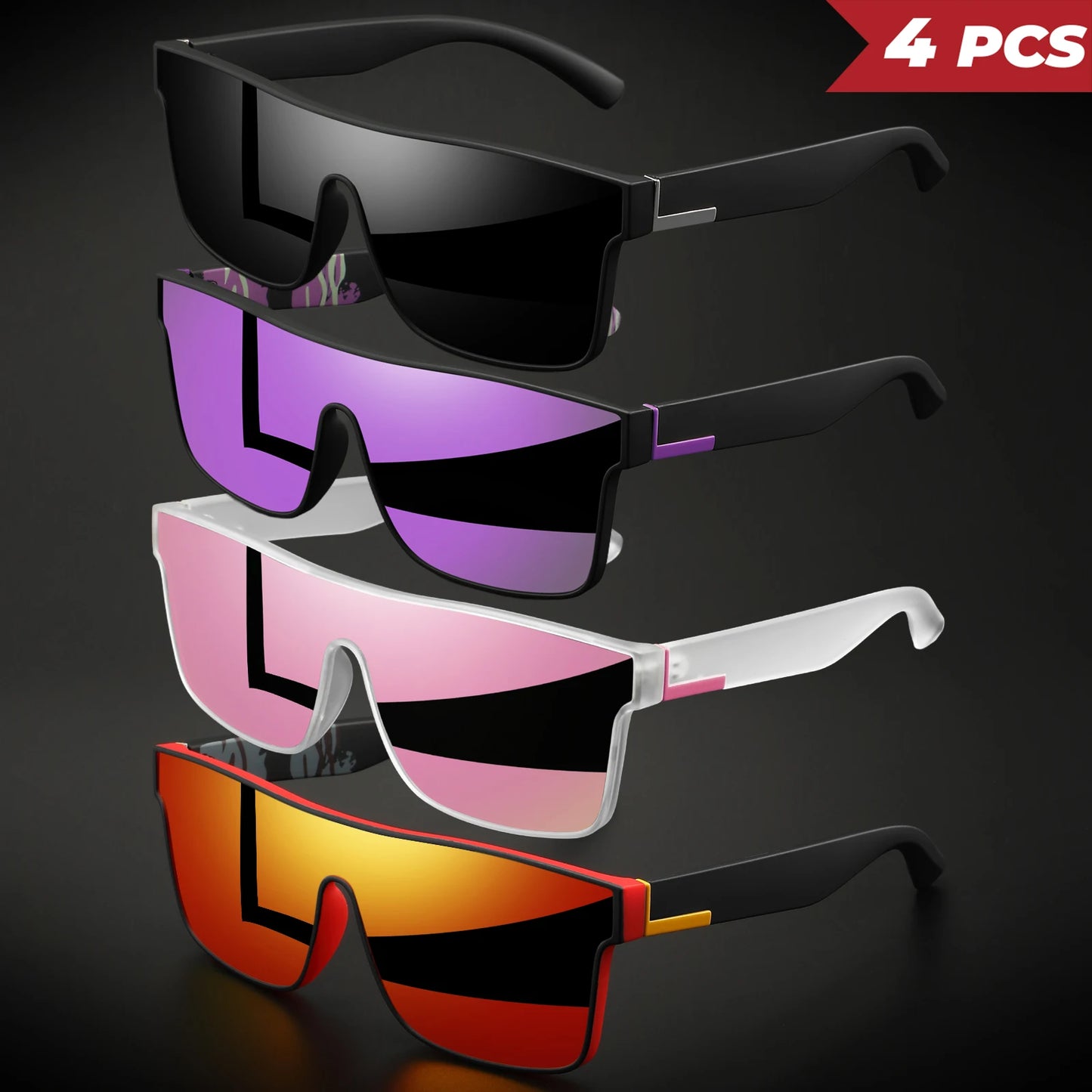 4PCS Classic Colorful Square Sports Sunglasses