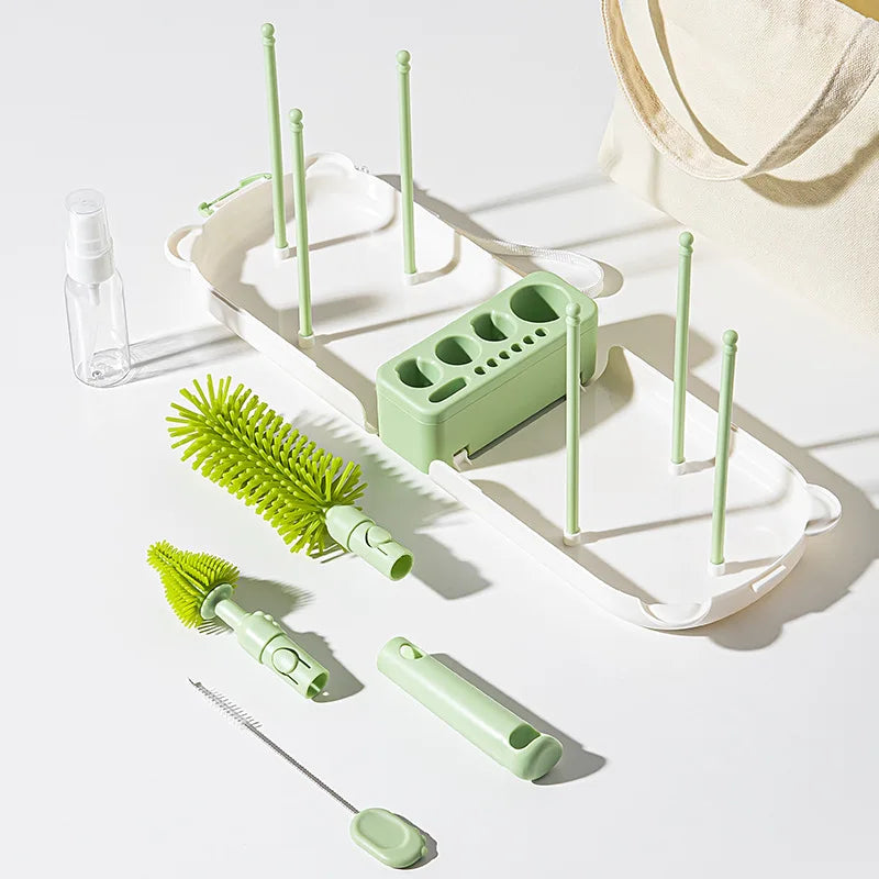 Travel Baby Bottle Brush Set - Newborn Safe Silicone Cleaning Brushes