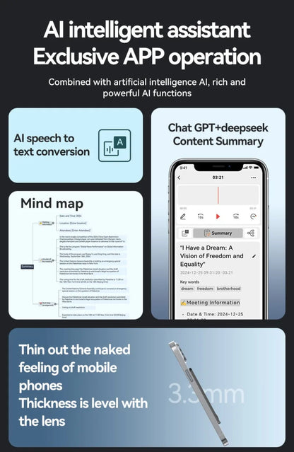 AI Voice Recorder with Display Screen 8-256GB Intelligent
