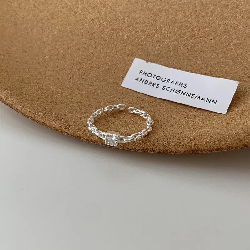 VENTFILLE 925 Sterling Silver Finger Rings Hollow Chain