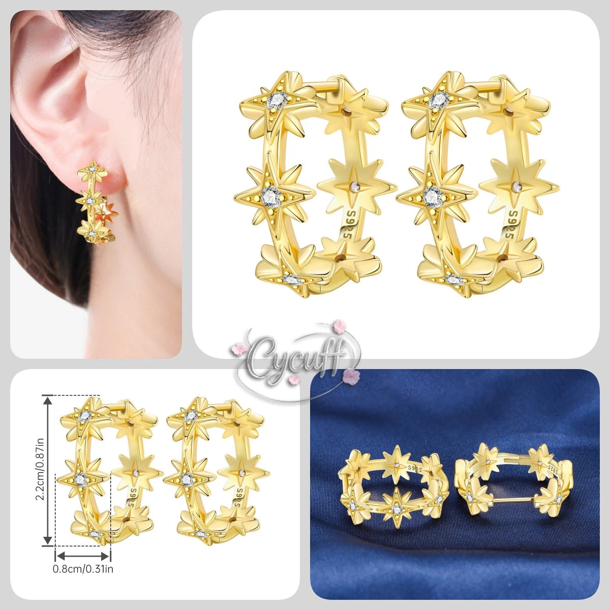 New 925 Sterling Silver 18K Gold Plated Cherry Blossom Butterfly