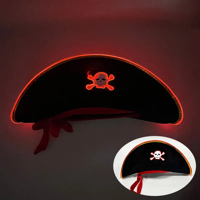 Halloween LED Black Pirate Hat For Adult Pirate Theme Party