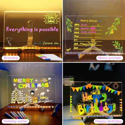 LED Note Board DIY Acrylic Night Light 7 Pens Drawing Board