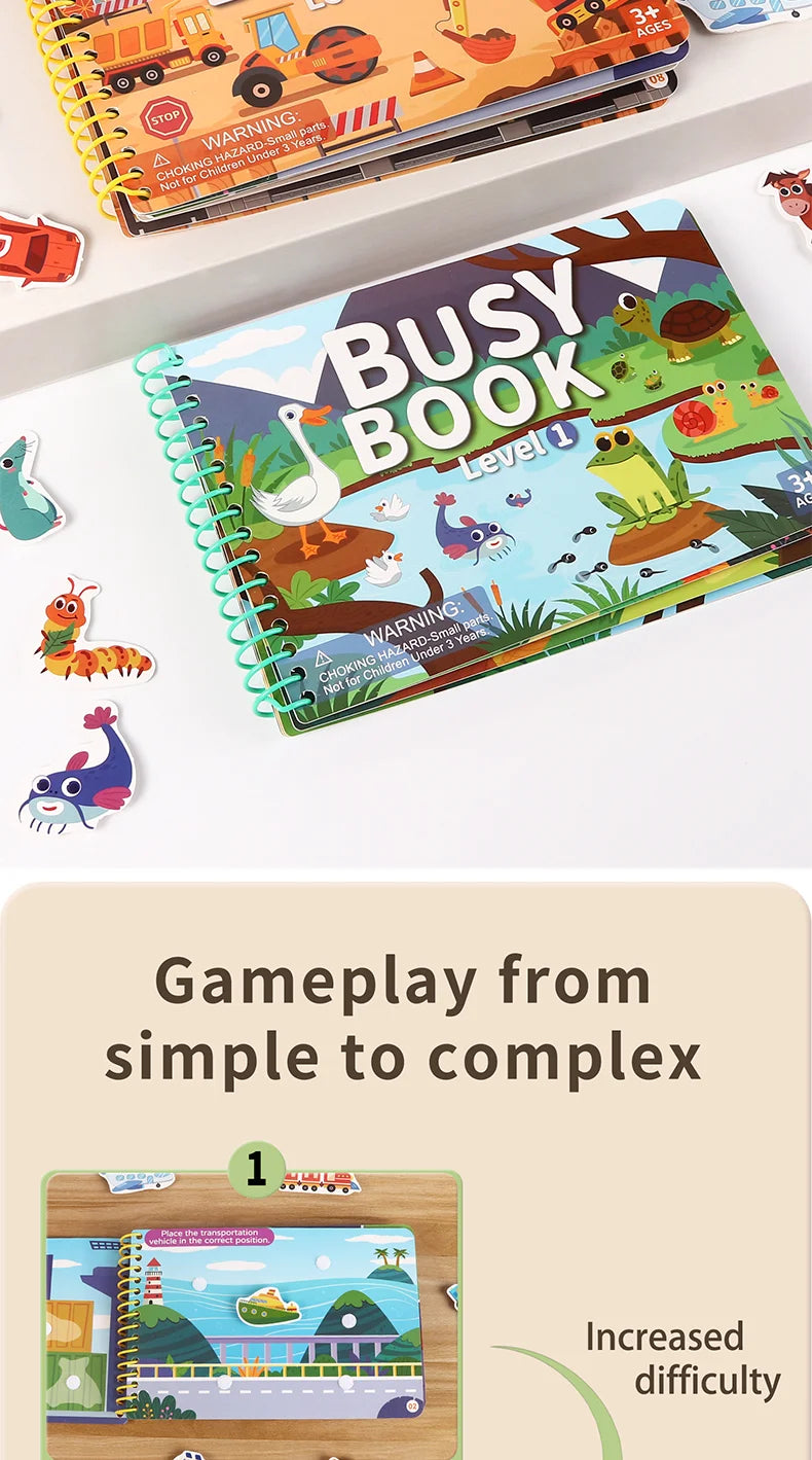 Children Quiet Busy Book 4 Themes Cartoon Travel Sticker