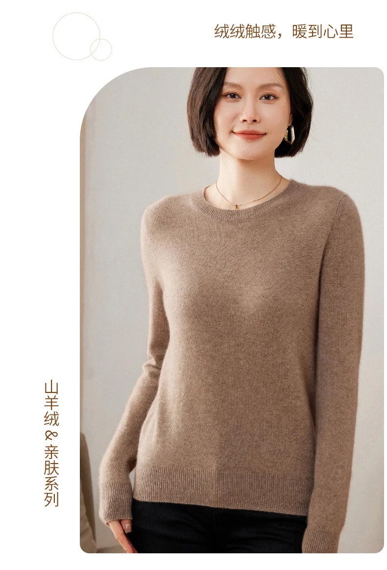 100% Pure Goat Cashmere Knitted Pullovers O-Neck