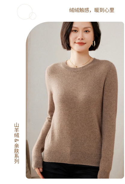 100% Pure Goat Cashmere Knitted Pullovers O-Neck