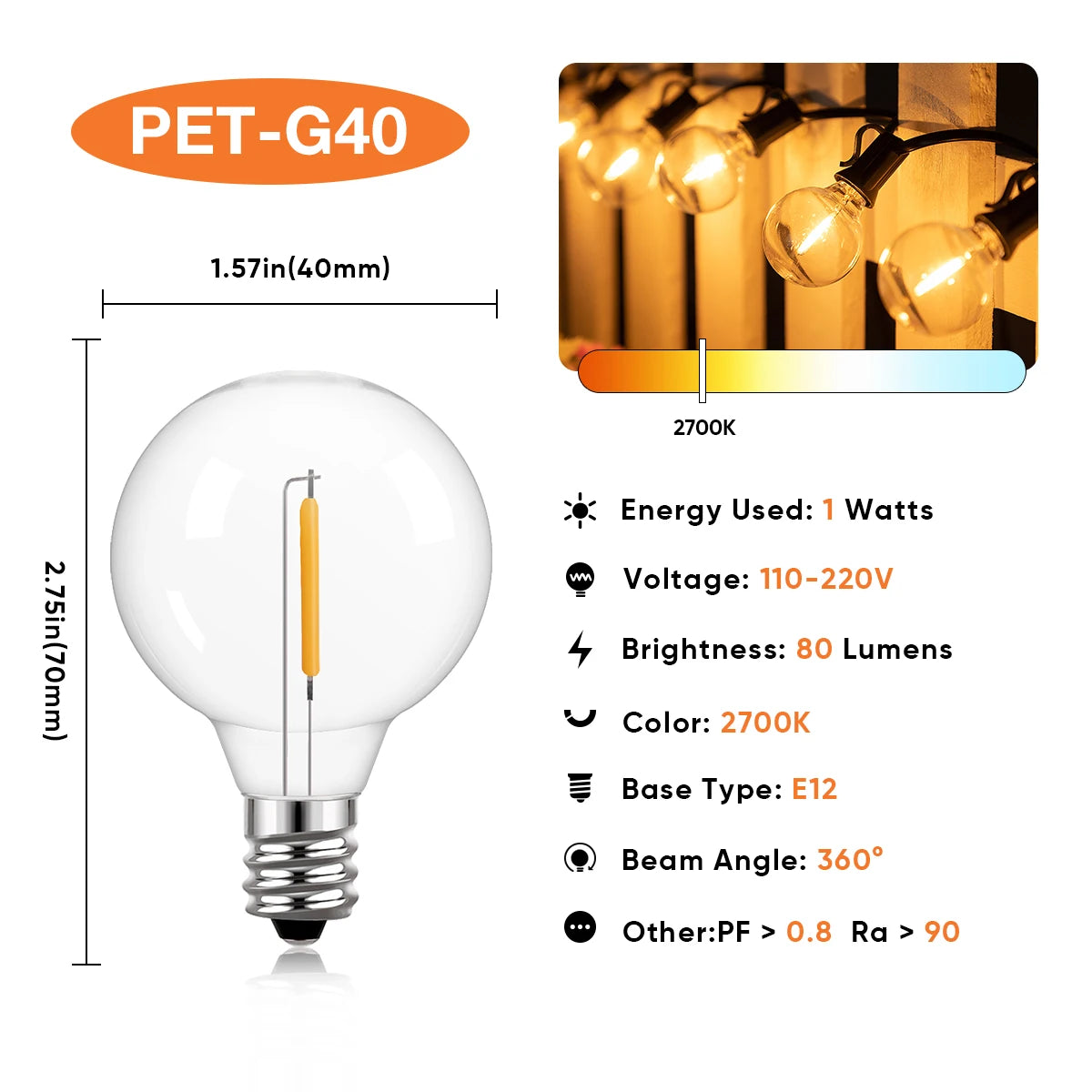 Waterproof G40 String Lights Outdoor Garland Decoration