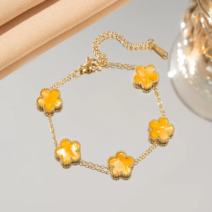 Adjustable Gold-Plated Stainless Steel Plant Flower Bracelet