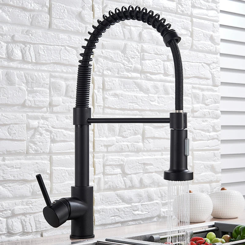 Brushed Gold Kitchen Faucet Pull Down 2-way Spray Single