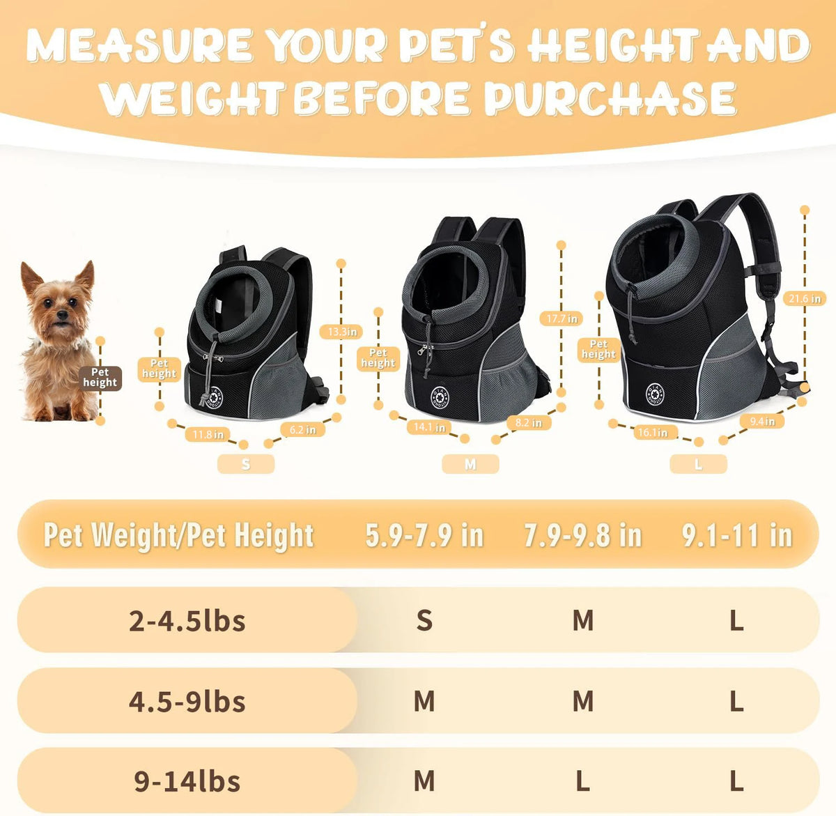 Pet Backpack Carrier for Small Dogs & Cats - Front-Folded
