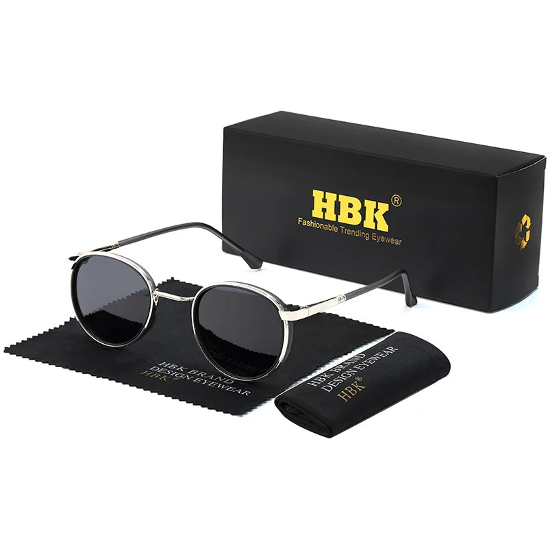 HBK TRetro Punk Men's Polarized Sunglasses Round Design