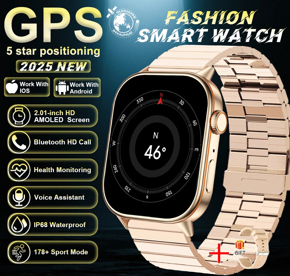 New For Android iOS Outdoor GPS Smart Watch Men 2.01" HD AMOLED