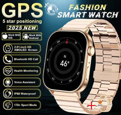 New For Android iOS Outdoor GPS Smart Watch Men 2.01" HD AMOLED