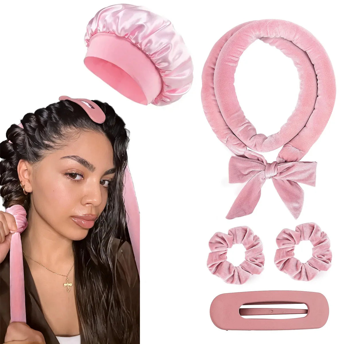 Heatless Hair Curler Set with Satin Bonnet Styling Tools