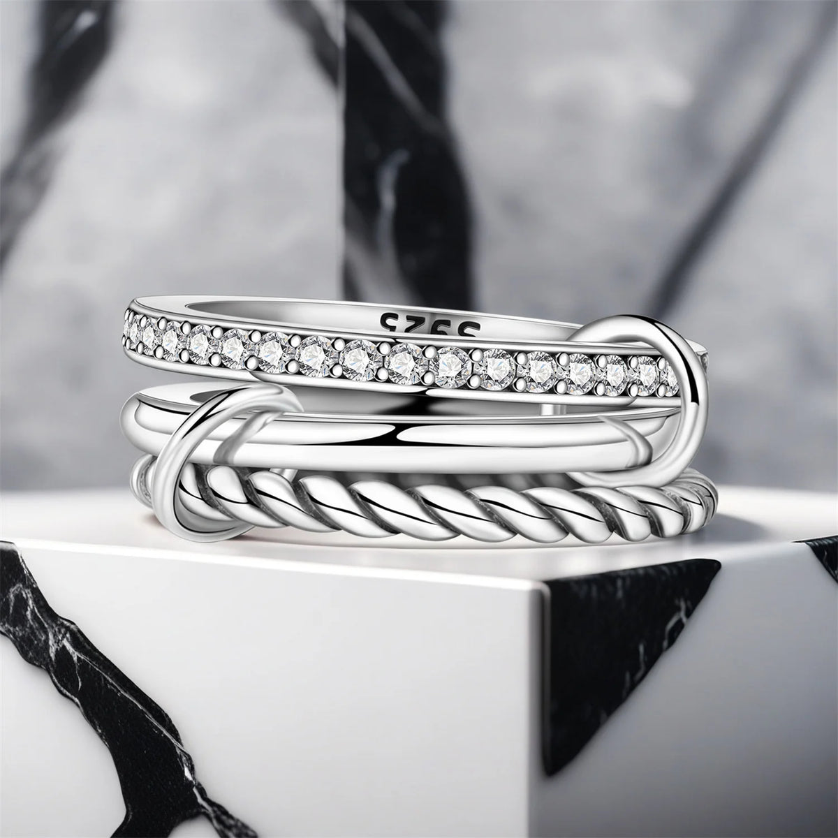 925 Sterling Silver Three-Ring Stackable Ring for Women