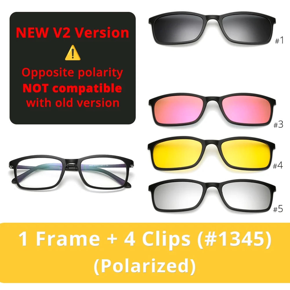 5 In 1 Magnetic Clip On Glasses TR90 Optical Eyeglass