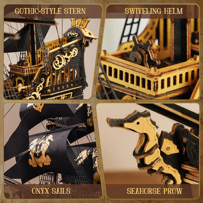Seahorse Barque Wooden 3D Puzzle 1:100 Scale DIY Sailboat