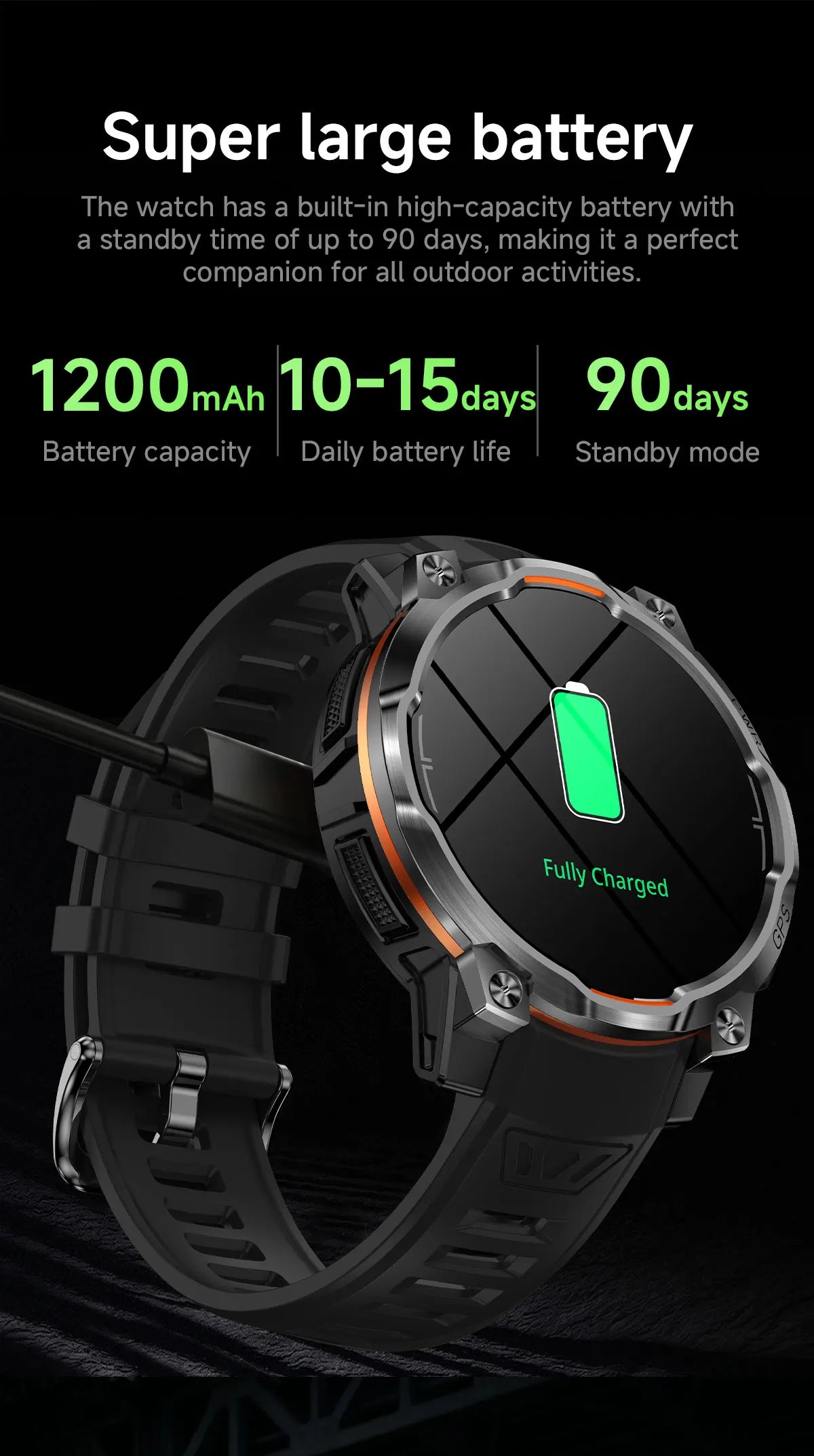 New GPS Map Smart Navigation Watch 1200mAh Battery