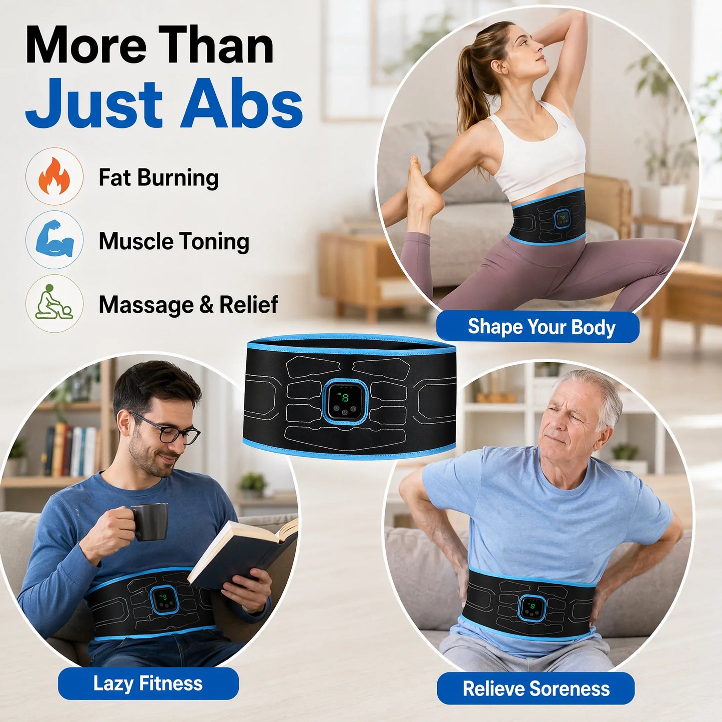 Smart EMS Abdominal Muscle Trainer Belt No Gel Needed
