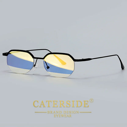 Retro Polygon Sunglasses Men Metal Semi Rimless