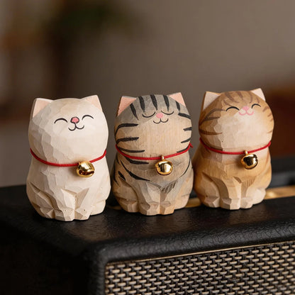 Cute Cat Animals Figurine Decorative Wooden Ornament