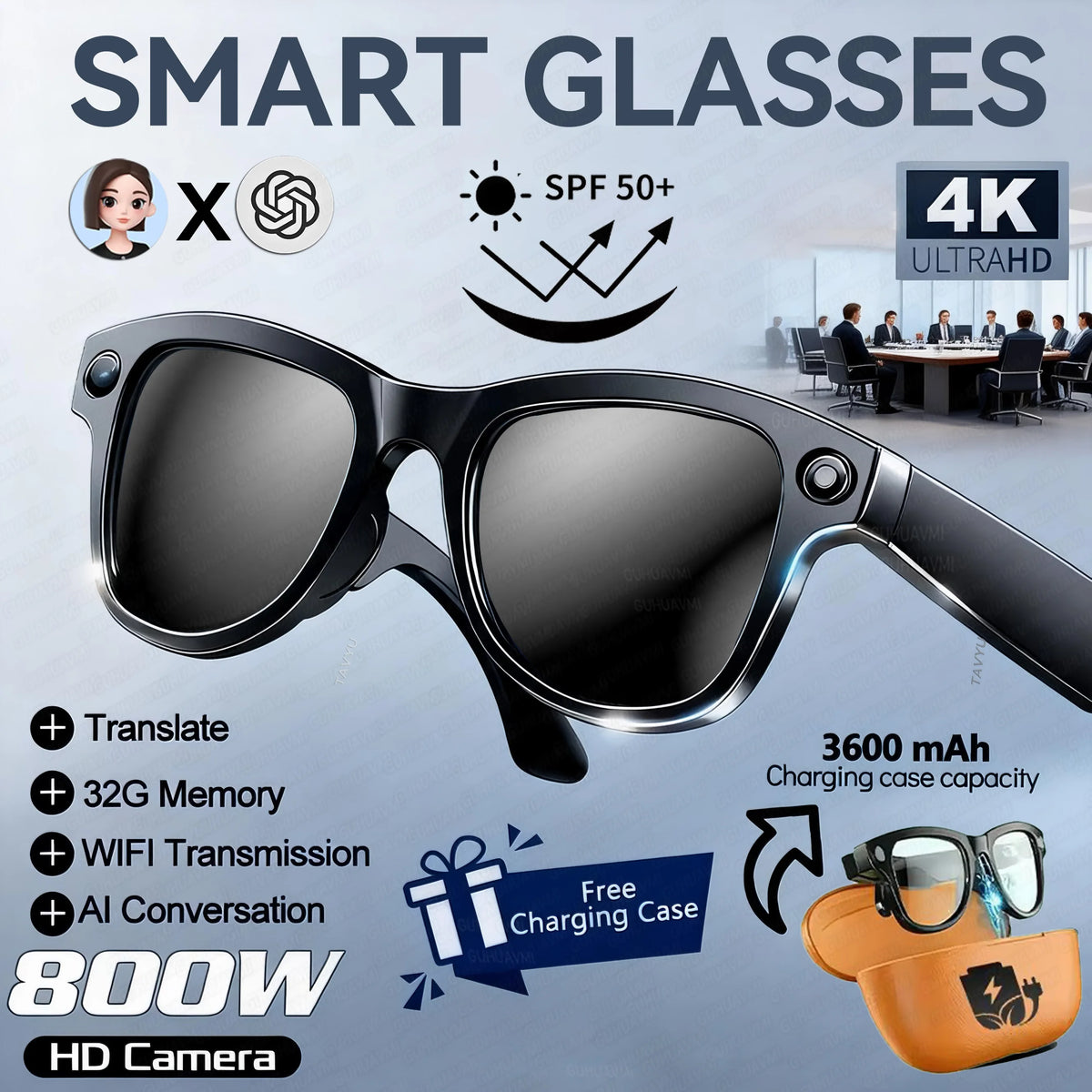 Smart AI Glasses 1080P HD Camera M02 Ultra ChatGPT