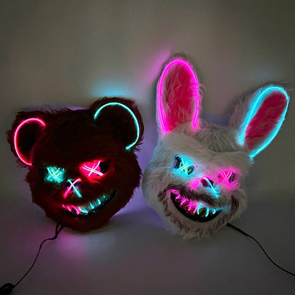 LED Bloody Rabbit Mask Glowing Killer Black Bear Mask Halloween