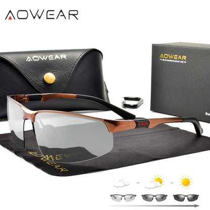 AOWEAR Mens Photochromic Polarized Rimless Sunglasses