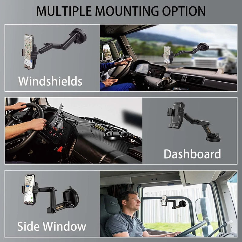 Black Car Phone Mount Holder Adjustable Height Suction Cup
